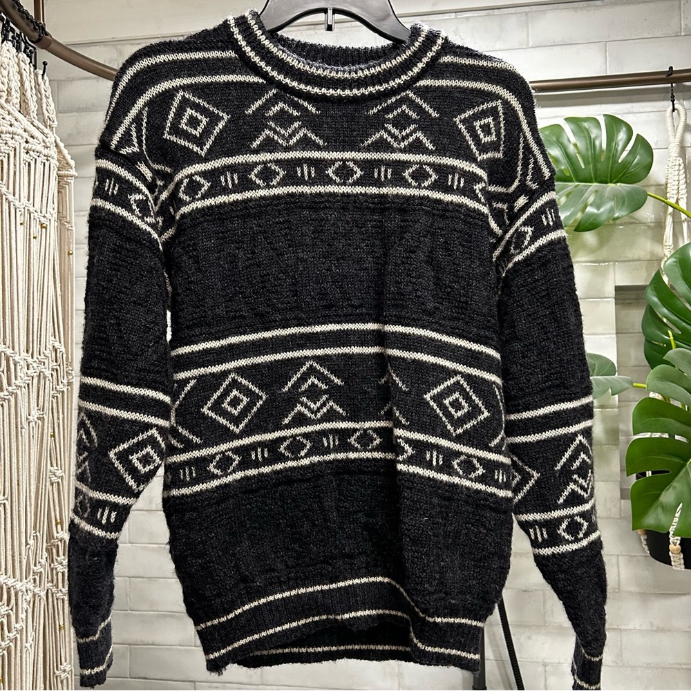 VINTAGE UK St. Michael Wool Knit Sweater Folk Boho Fairisle Unisex S Small